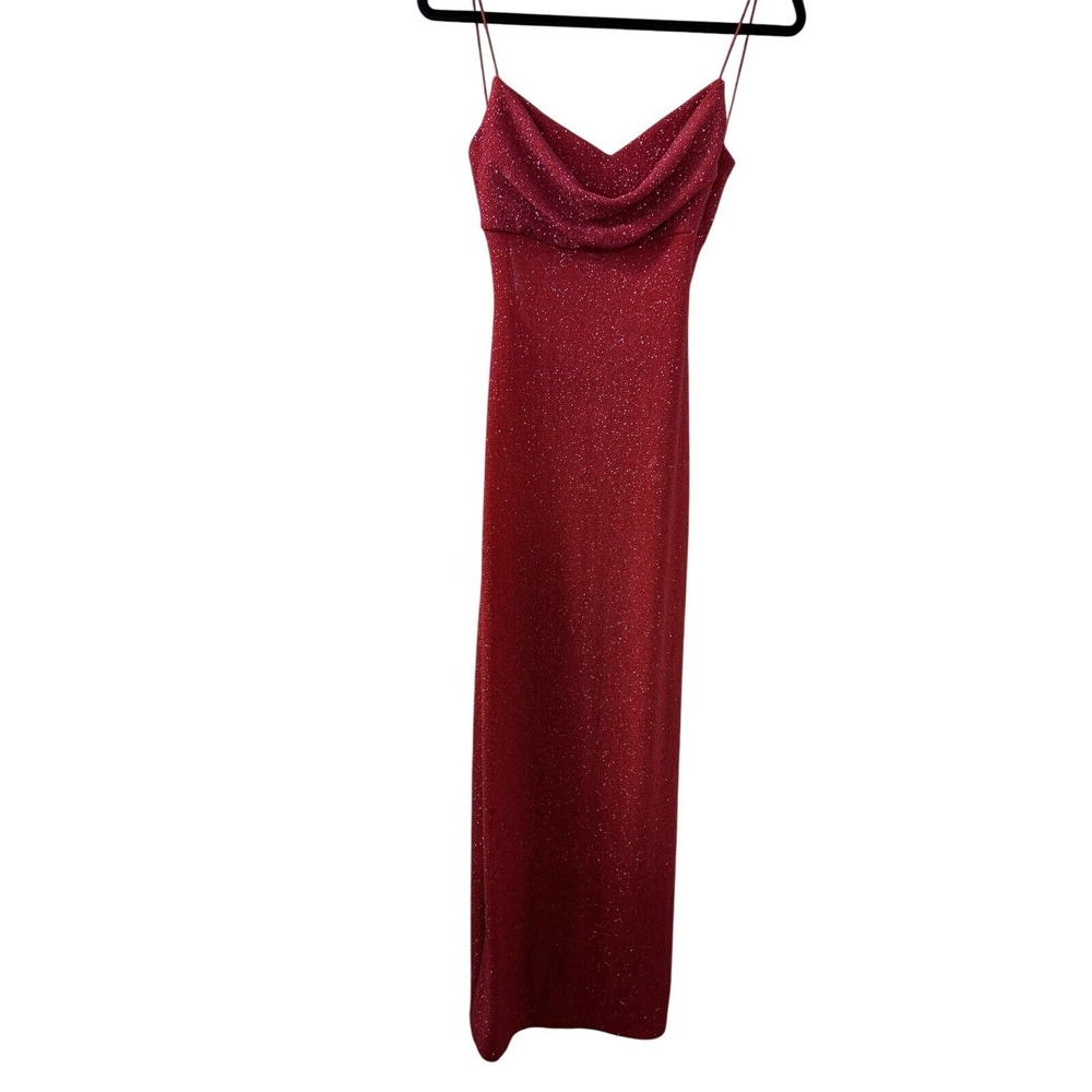 Hyphen Glitter Knit Maxi Dress 7/8 Red Cowl Neck Open Back Prom Y2K Formal Gown‎